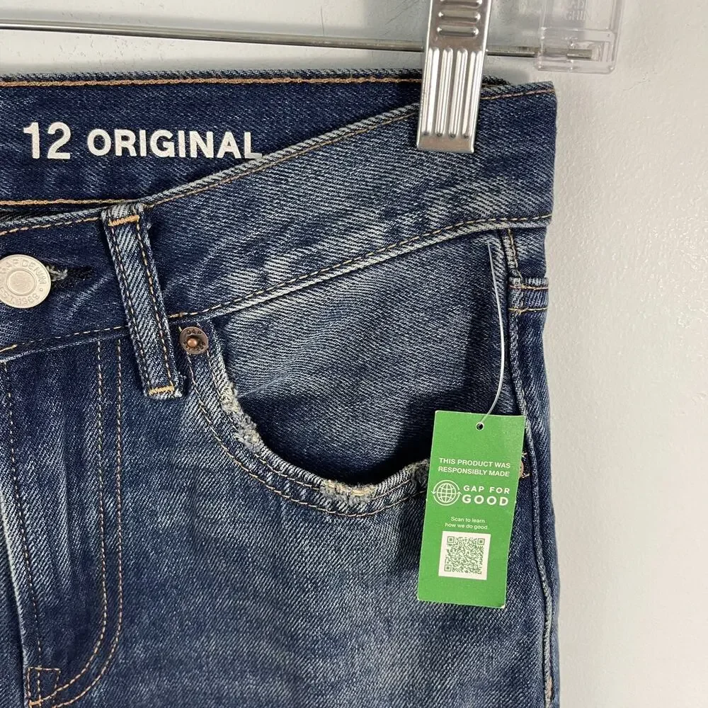 NWT Gap Teen Boys Size 12 Original Fit Jeans Blue‎ Straight Leg Distressed